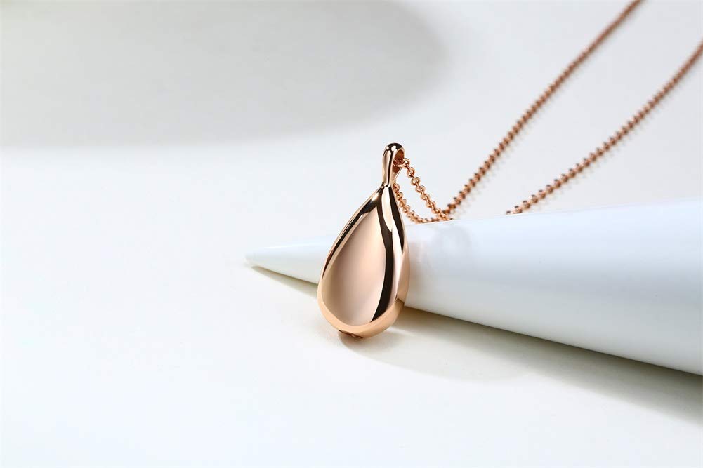 Rockyu 涙型メモリアルネックレス 遺骨ペンダント ステンレス製 金属アレルギー対応 手元供養 50cm