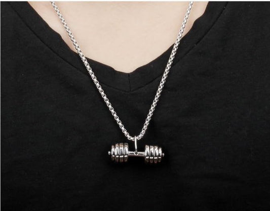 Rockyu ネックレス メンズ ダンベル ペンダント ステンレス製 チタン仕上げ スポーツモチーフ