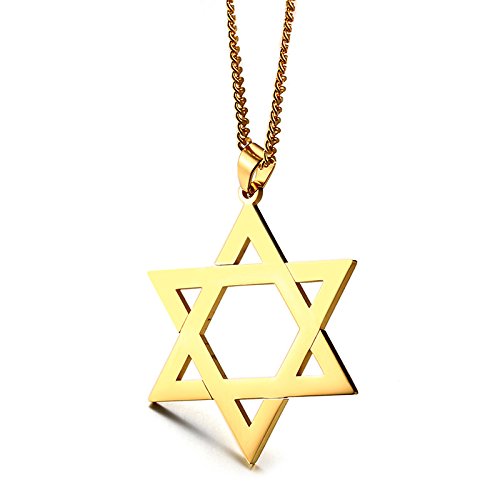 Rockyu 六芒星ネックレス メンズ ゴールド ダビデの星 ペンダント 316Lステンレス製 お守り アクセサリー