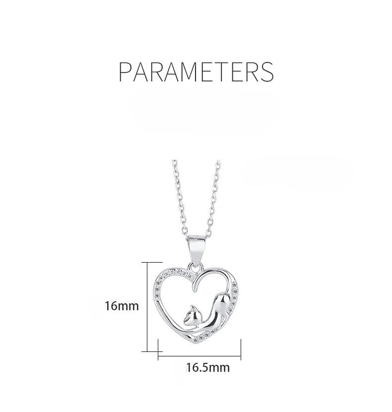 Rockyu 猫モチーフ ネックレス レディース 925純銀 ハートペンダント キュービックジルコニア