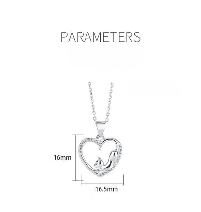 Rockyu 猫モチーフ ネックレス レディース 925純銀 ハートペンダント キュービックジルコニア