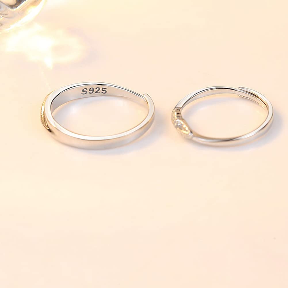 Rockyu 指輪 カップル ペアリング メンズ レディース シルバー925 羽モチーフ ジルコニア 調整可能 純銀製 リング