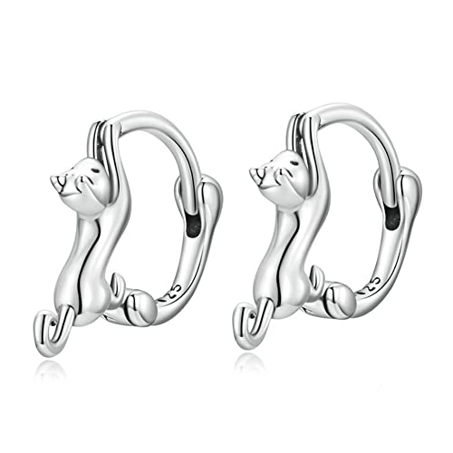 Rockyu レディース 猫フープピアス S925 シルバー製 動物モチーフ アレルギー対応