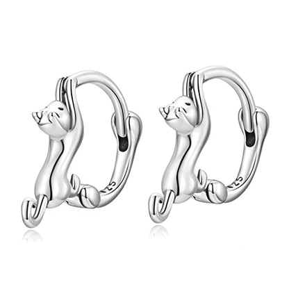 Rockyu レディース 猫フープピアス S925 シルバー製 動物モチーフ アレルギー対応