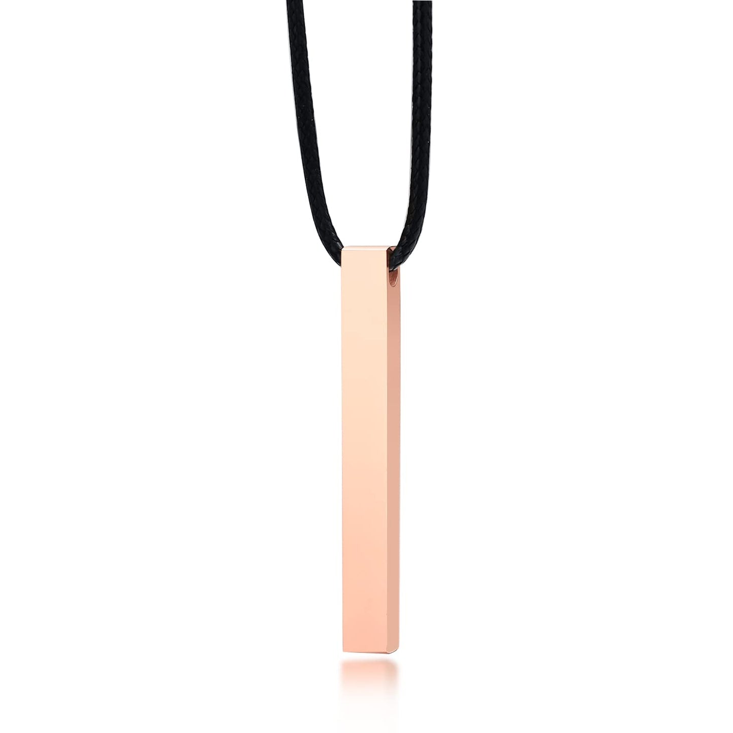 Rockyu スティックネックレス メンズ レディース サージカルステンレス 光面レザーチェーン 長方形ペンダント シルバー・ブラック・ピンクゴールド・ゴールド