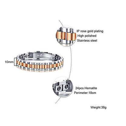 Rockyu 磁気ブレスレット メンズ｜ゲルマニウム＆チタン ステンレス製 健康サポートアクセ