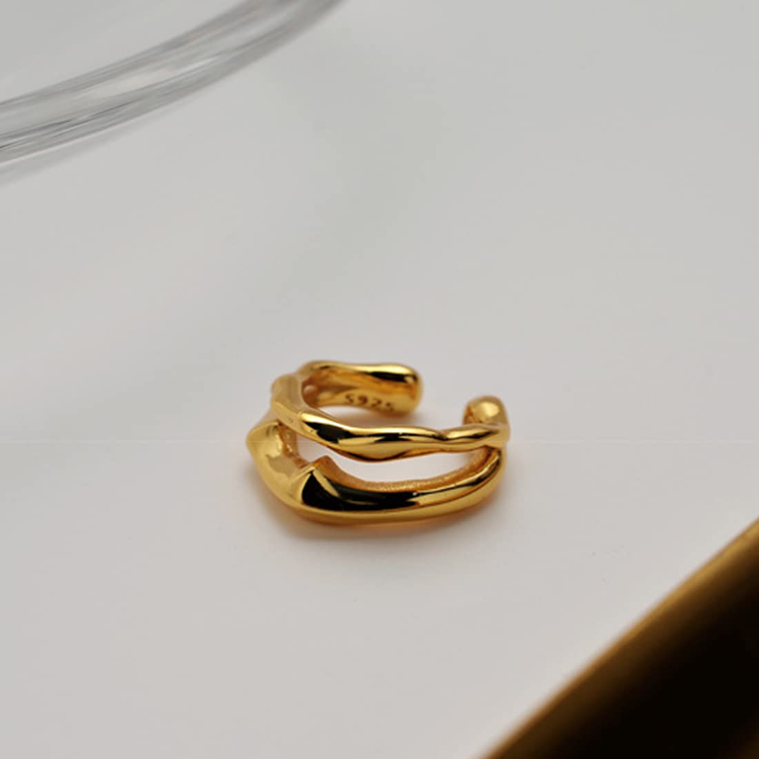 Rockyu ピアス レディース シルバー925 二連風 ノンホール フェイクピアス 金属アレルギー対応