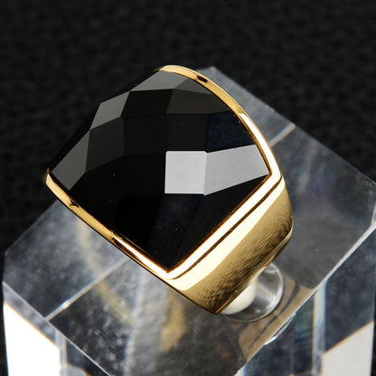 ワイドストーン印台リング｜Rockyu ステンレス製 メンズ＆ユニセックス ファッションリング 多彩な煌めきで個性を演出