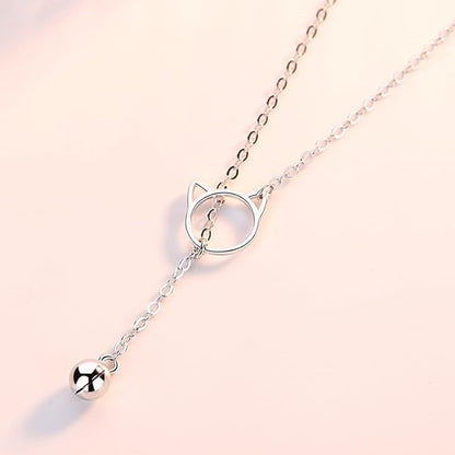 Rockyu 猫モチーフネックレス レディース シルバー925 鎖骨チェーン付き ジルコニアチャーム