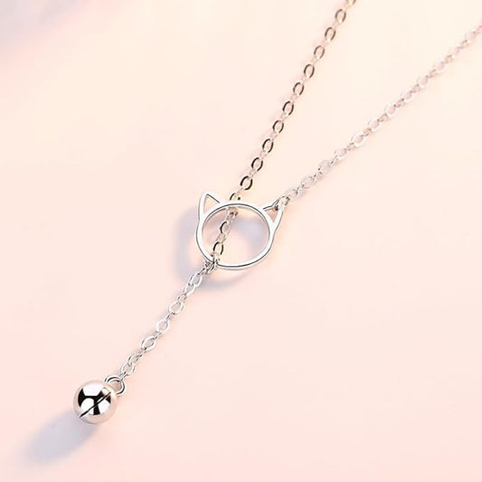 Rockyu 猫モチーフネックレス レディース シルバー925 鎖骨チェーン付き ジルコニアチャーム