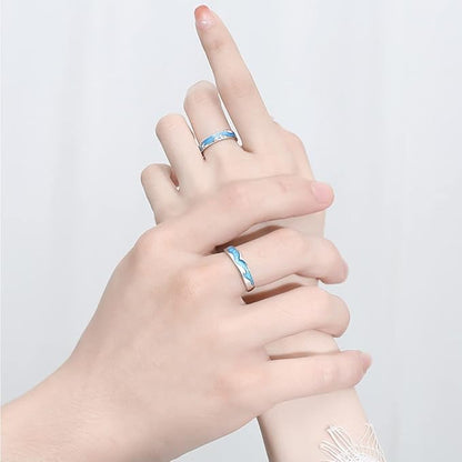 Rockyu ペアリング シルバー925 波と珊瑚デザイン フリーサイズ カップル指輪