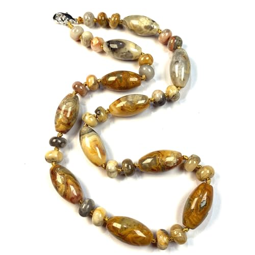 Rockyu 天然石ビーズ ロングネックレス レディース メンズ兼用 数珠風セーターチェーン