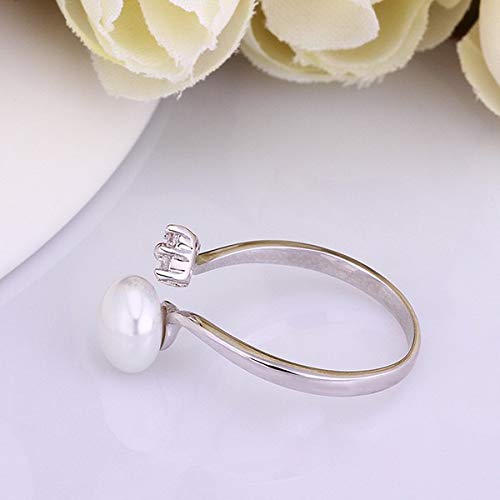 Rockyu パールリング レディース フリーサイズ プラチナカラー 真珠＆ジルコン装飾