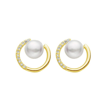 S925パール＆ダイヤ風ミニフープピアス｜小さな輝きで耳元に気品を