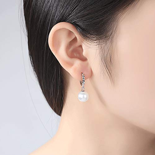 Rockyu イヤリング レディース フープ パール 揺れる シルバー ステンレス製 丸形 ピアス風 アクセサリー