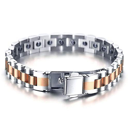 Rockyu 磁気ブレスレット メンズ｜ゲルマニウム＆チタン ステンレス製 健康サポートアクセ