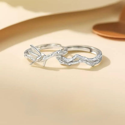 Rockyu ペアリング 二羽の鳥が結ぶ愛のかたち シルバー925 フリーサイズ カップルセット