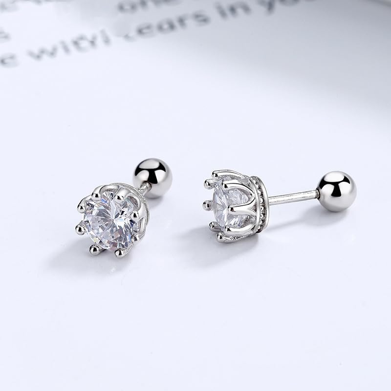 Rockyu シルバー925 キュービックジルコニア スクリューキャッチピアス 3サイズ展開