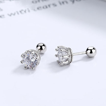 Rockyu シルバー925 キュービックジルコニア スクリューキャッチピアス 3サイズ展開