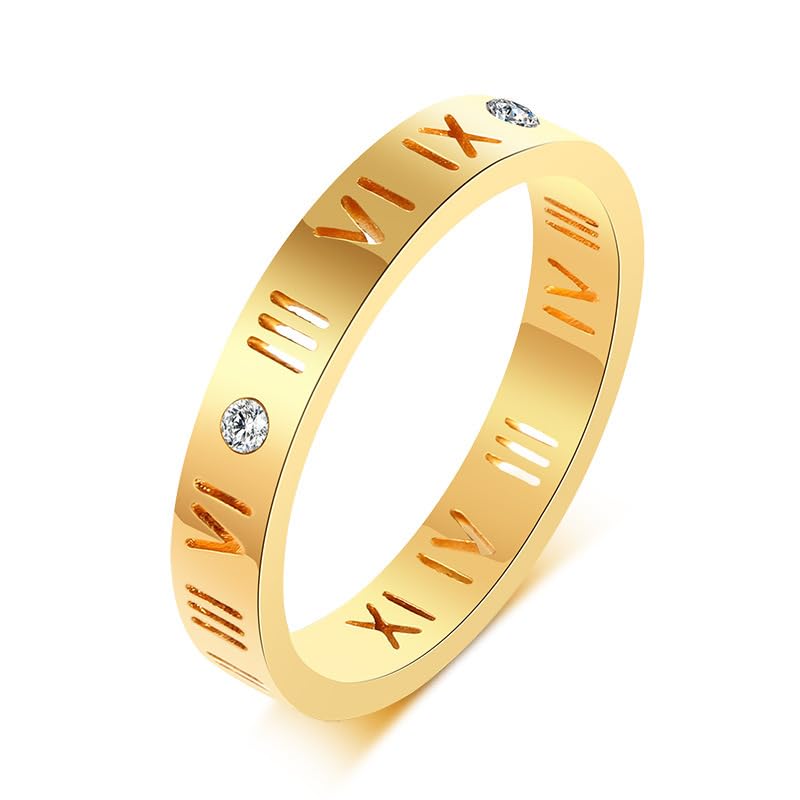 Rockyu ローマ数字リング レディース ステンレス製 3.5mm幅 ピンクゴールド・シルバー