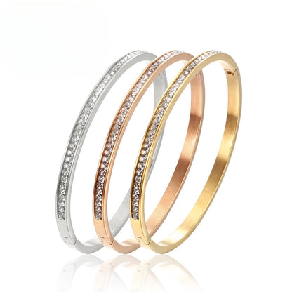 Rockyu バングル レディース ステンレス製 キュービック付 極細18K仕上げ ピンクゴールド