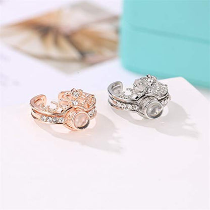 Rockyu リング レディース 王冠デザイン ピンクゴールド プロジェクションリング フリーサイズ 人気 ギフト