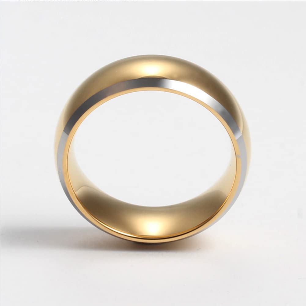 Rockyu タングステンリング メンズ 8mm ゴールド＆ブラック 光沢仕上げ