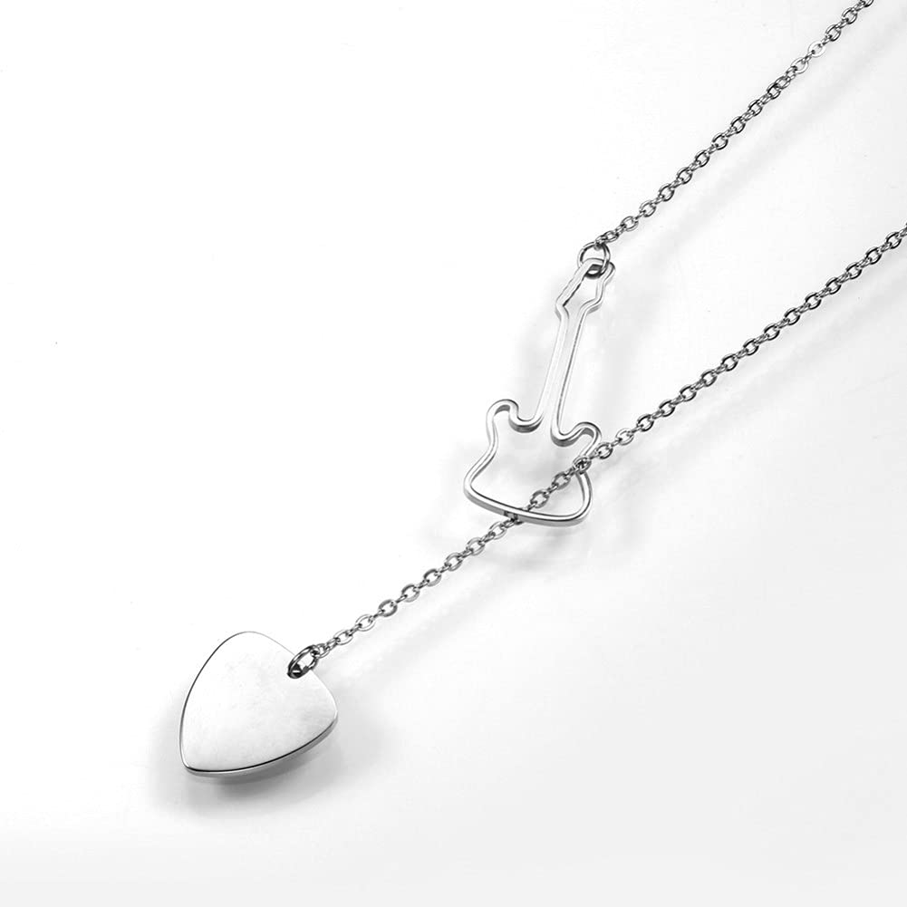 Rockyu ネックレス レディース ゴールド 音楽モチーフ ギターペンダント ピック チェーン おしゃれ 可愛い 記念日 バレンタイン ギフト アクセサリー