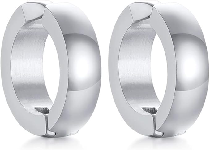 Rockyu メンズレディース兼用 フープピアス ステンレス製 シンプルデザイン 金属アレルギー対応 ブラック ゴールド シルバー
