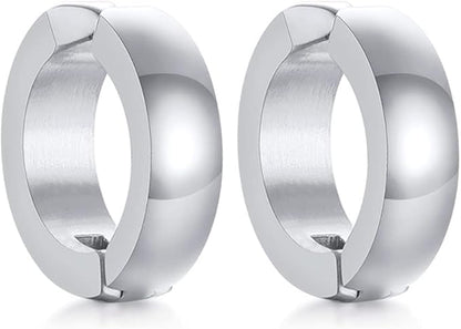 Rockyu メンズレディース兼用 フープピアス ステンレス製 シンプルデザイン 金属アレルギー対応 ブラック ゴールド シルバー