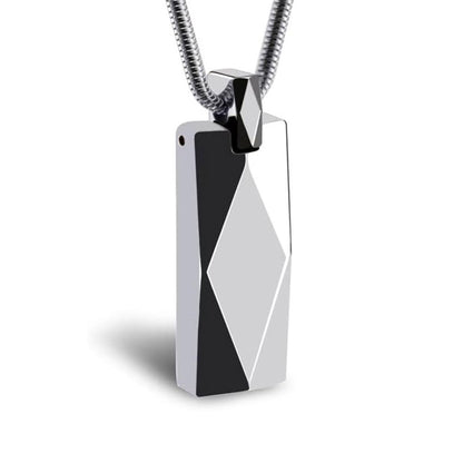 Rockyu タングステンネックレス メンズ レディース 多面カット長方形ペンダント ステンレス蛇チェーン付き 黒・銀・青 モダン幾何デザイン