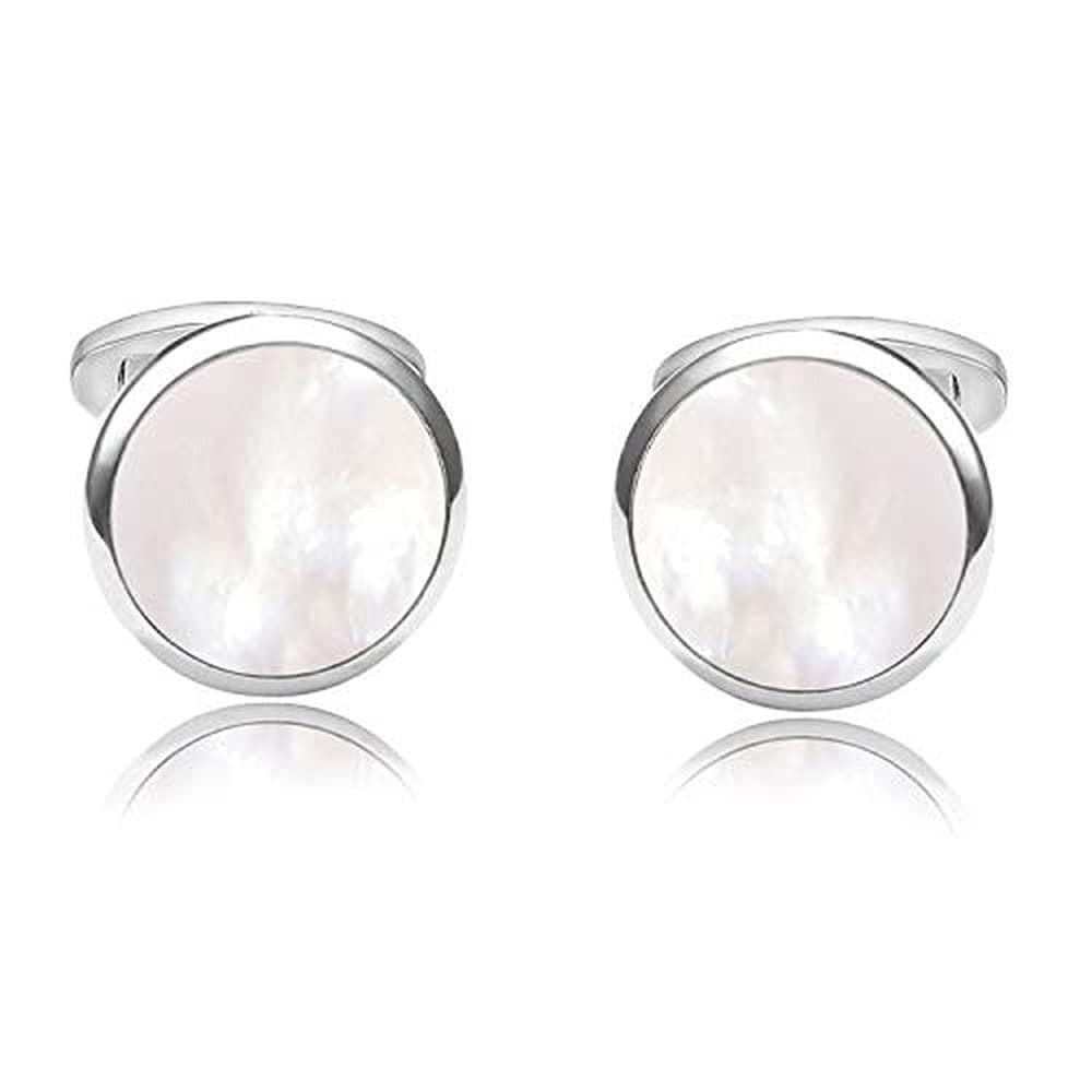 Rockyu メンズ カフスボタン セット 白蝶貝 ステンレス ゴールド シルバー スタッド 結婚式 ビジネス