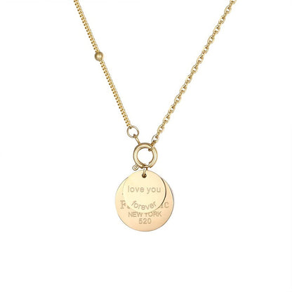 Rockyu レディース ネックレス 2連コインペンダント ピンクゴールド 刻印入り アレルギー対応 かわいい鎖骨チェーン