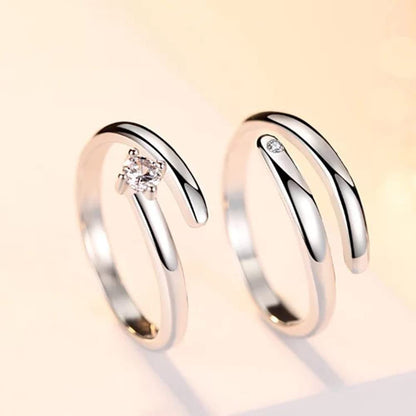 Rockyu ペアリング シルバー フリーサイズ ジルコニア オープンリング 2個セット カップル指輪 記念日・バレンタインギフト