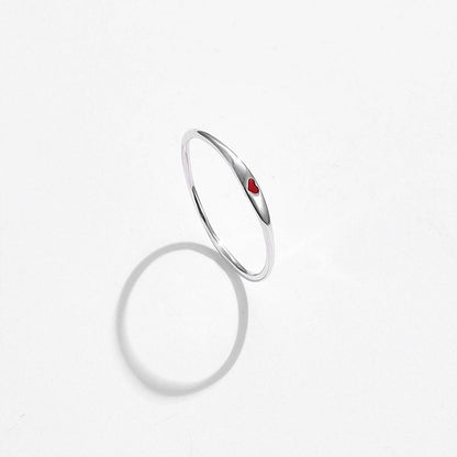 Rockyu ハートモチーフ シルバー925 レディースリング ブラック＆レッド ペア可愛い細身リング