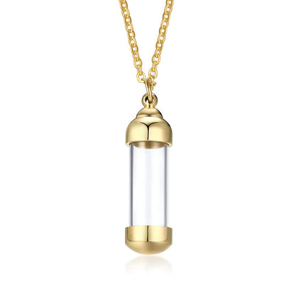 Rockyu カプセルネックレス レディース ステンレス製 ガラス管 香水・薬入れ対応 シルバー・ゴールド・ブラック