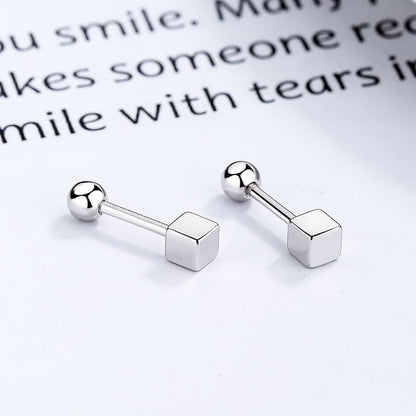 Rockyu シルバー925 キューブスクエア スタッドピアス スクリューバック