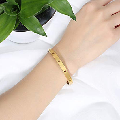 Rockyu スターモチーフ バングル ステンレス シルバー ゴールド ピンクゴールド レディース