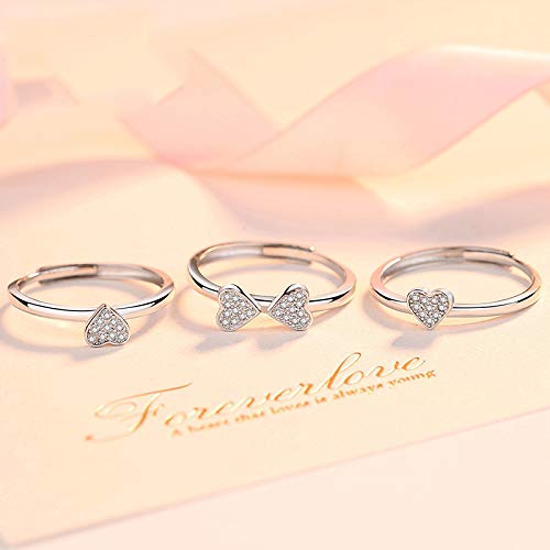 Rockyu クローバー風3連ハートリング レディース フリーサイズ シルバー925