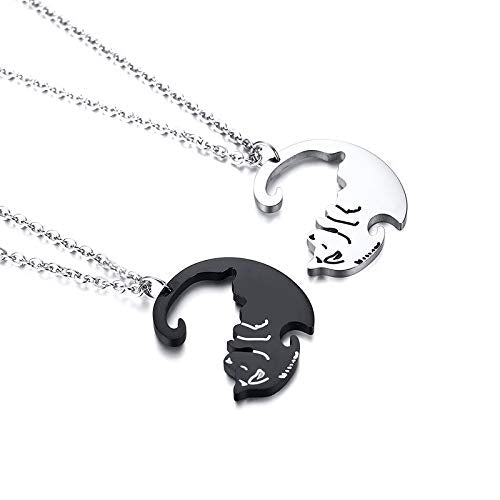 Rockyu ペアネックレス 犬モチーフ YinYangデザイン ブラック＆シルバー ステンレス製 カップル用