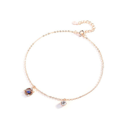 惑星モチーフアンクレット｜サファイア風×ジルコニア×シルバー925｜宇宙デザイン