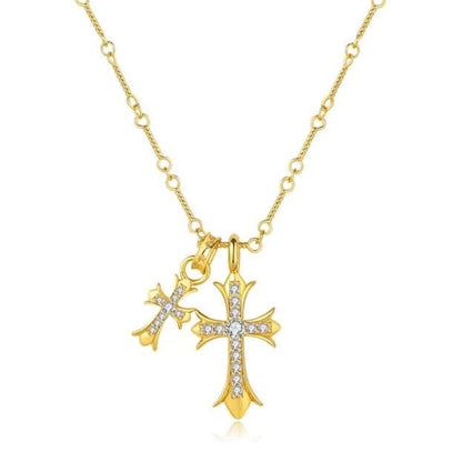 Rockyu ネックレス メンズ 十字架 シルバー&ゴールド チタン製 ジルコニア ペンダント