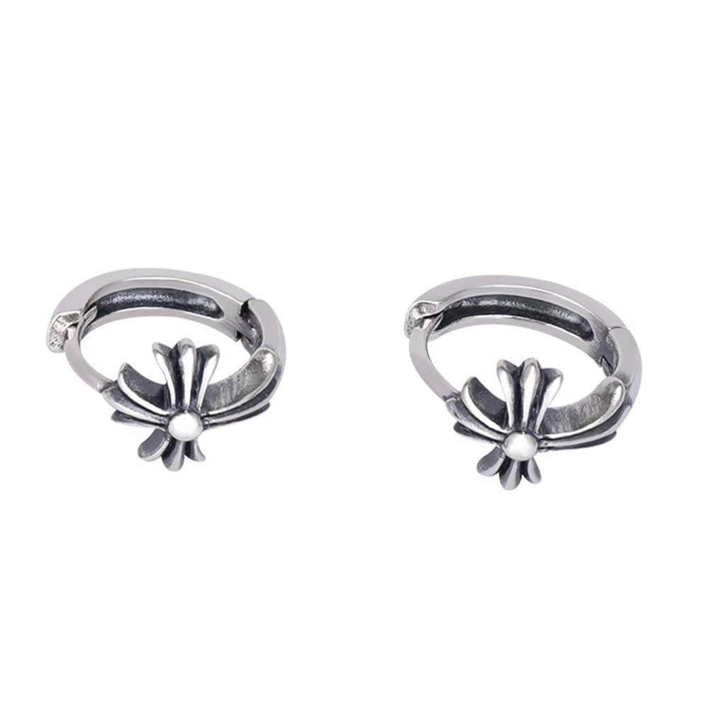 Rockyu ピアス メンズ シルバー925 クロス フープピアス 小ぶり リング 両耳用 男女兼用 アレルギー対応