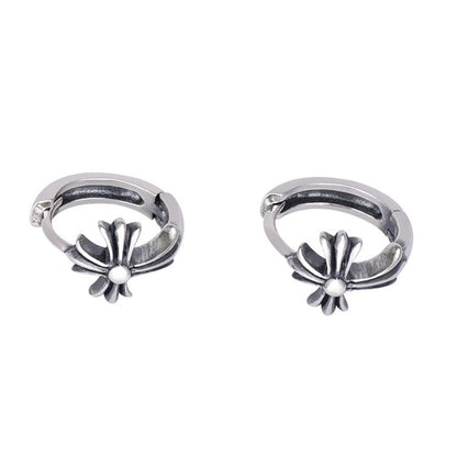 Rockyu ピアス メンズ シルバー925 クロス フープピアス 小ぶり リング 両耳用 男女兼用 アレルギー対応