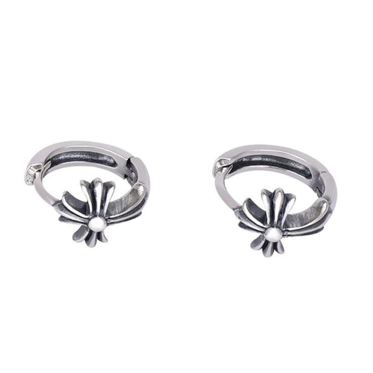 Rockyu ピアス メンズ シルバー925 クロス フープピアス 小ぶり リング 両耳用 男女兼用 アレルギー対応