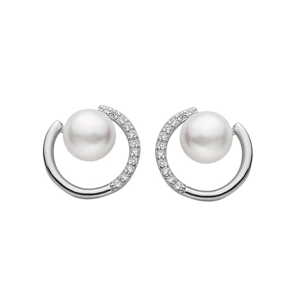 S925パール＆ダイヤ風ミニフープピアス｜小さな輝きで耳元に気品を