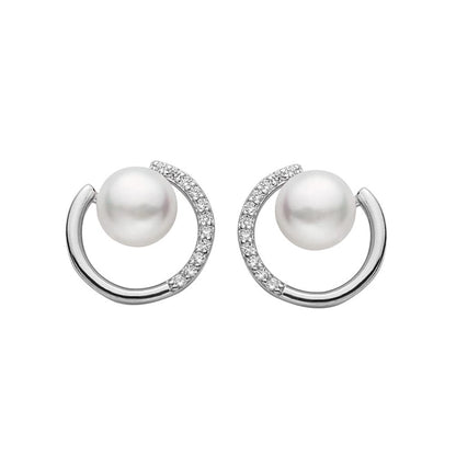 S925パール＆ダイヤ風ミニフープピアス｜小さな輝きで耳元に気品を