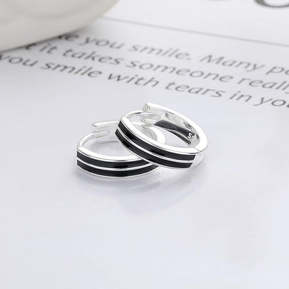 Rockyu シルバー925 ダブルブラックライン フープピアス シンプルモダン 男女兼用