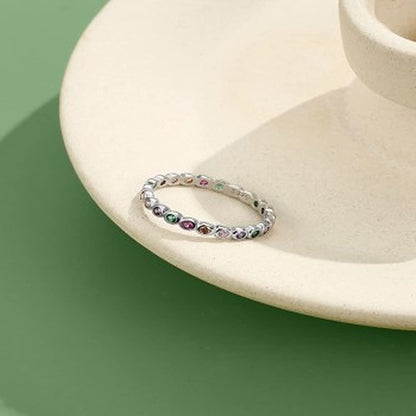 Rockyu レディース シルバー925 カラーCZダイヤリング 細身 ピンキーリング 2色展開