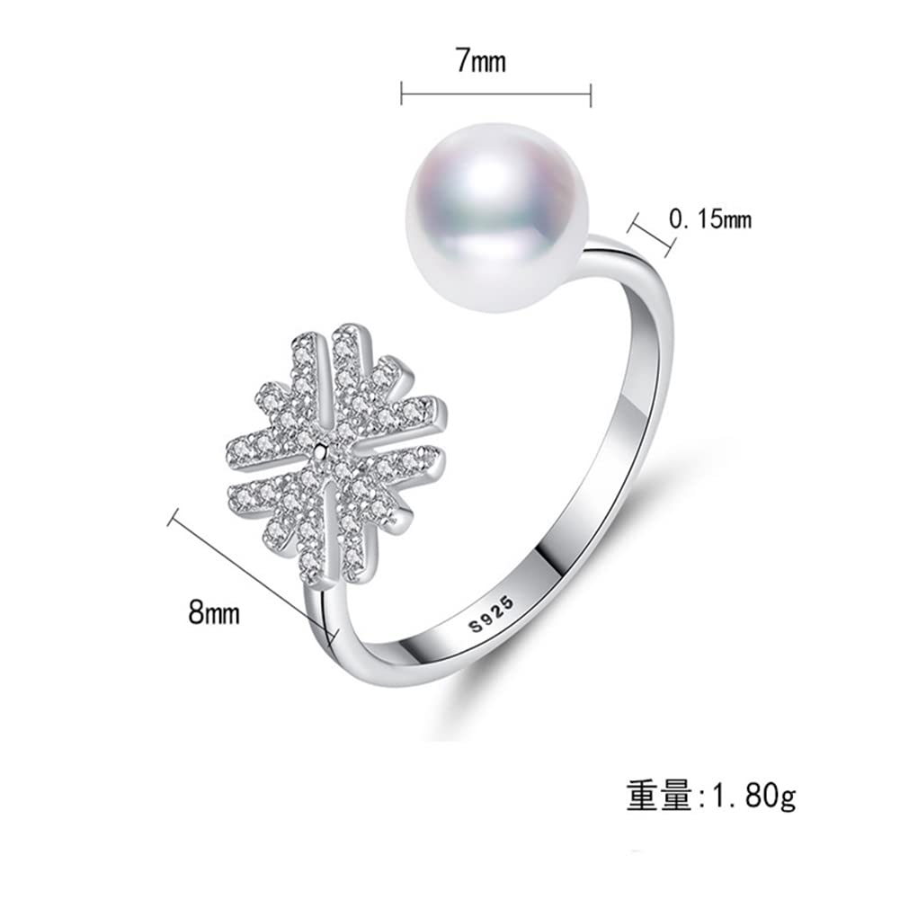 Rockyu レディースリング フリーサイズ パール＆雪の結晶モチーフ 指輪
